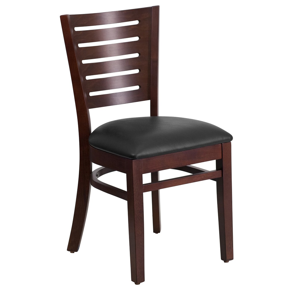 Flash Furniture XU-DG-W0108-WAL-BLKV-GG Restaurant Chair w/ Slat Back & Black Vinyl Seat - Beechwood Frame, Walnut Finish