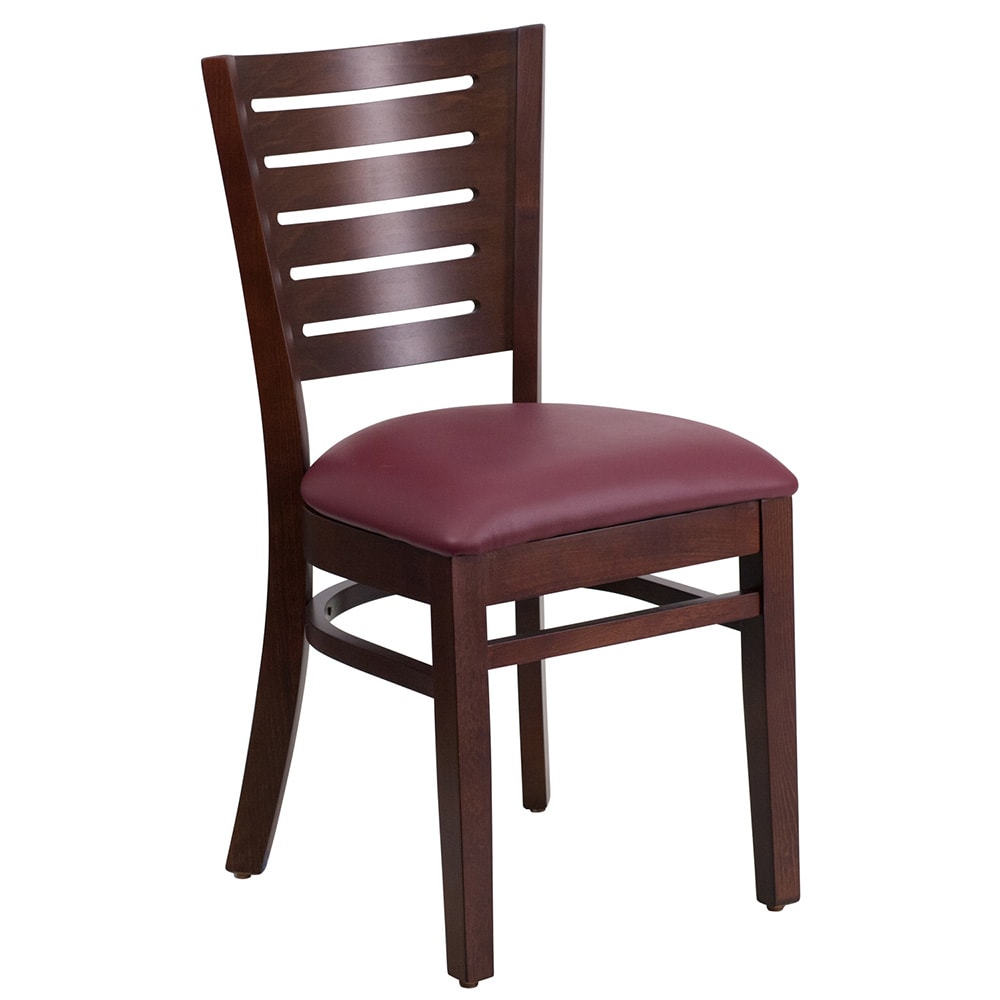 Flash Furniture XU-DG-W0108-WAL-BURV-GG Restaurant Chair w/ Slat Back & Burgundy Vinyl Seat - Beechwood Frame, Walnut Finish