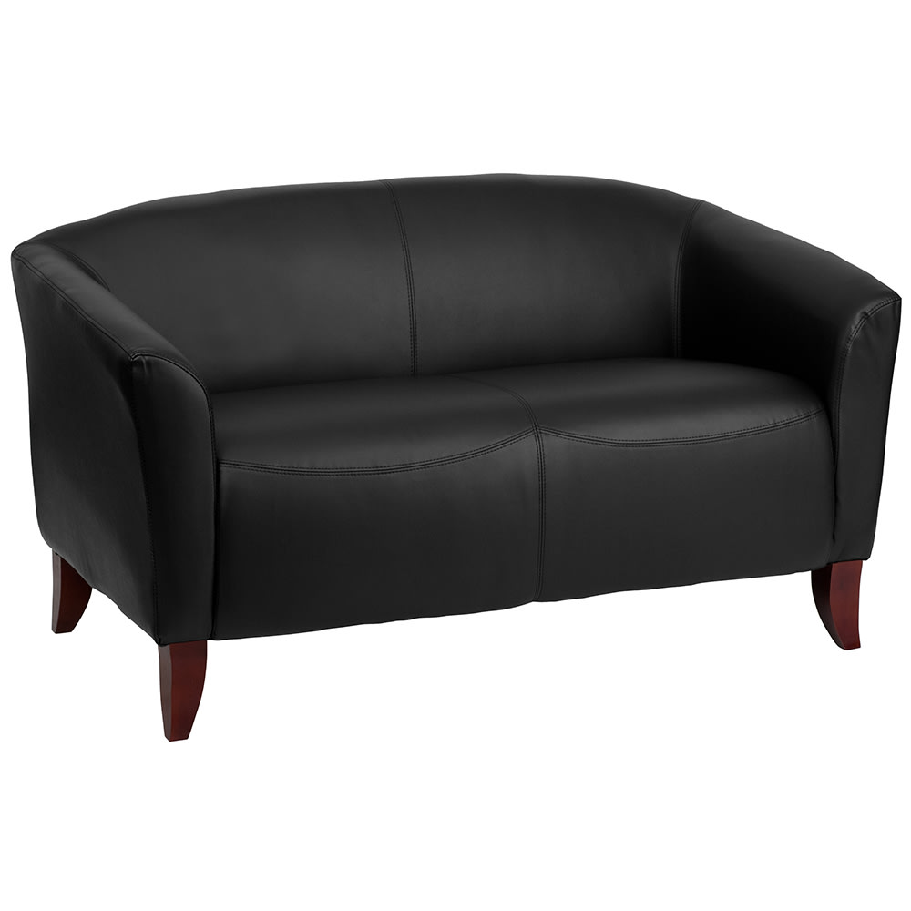 Flash Furniture 111-2-BK-GG Reception Loveseat w/ Black LeatherSoft Upholstery, Cherry Wood Feet