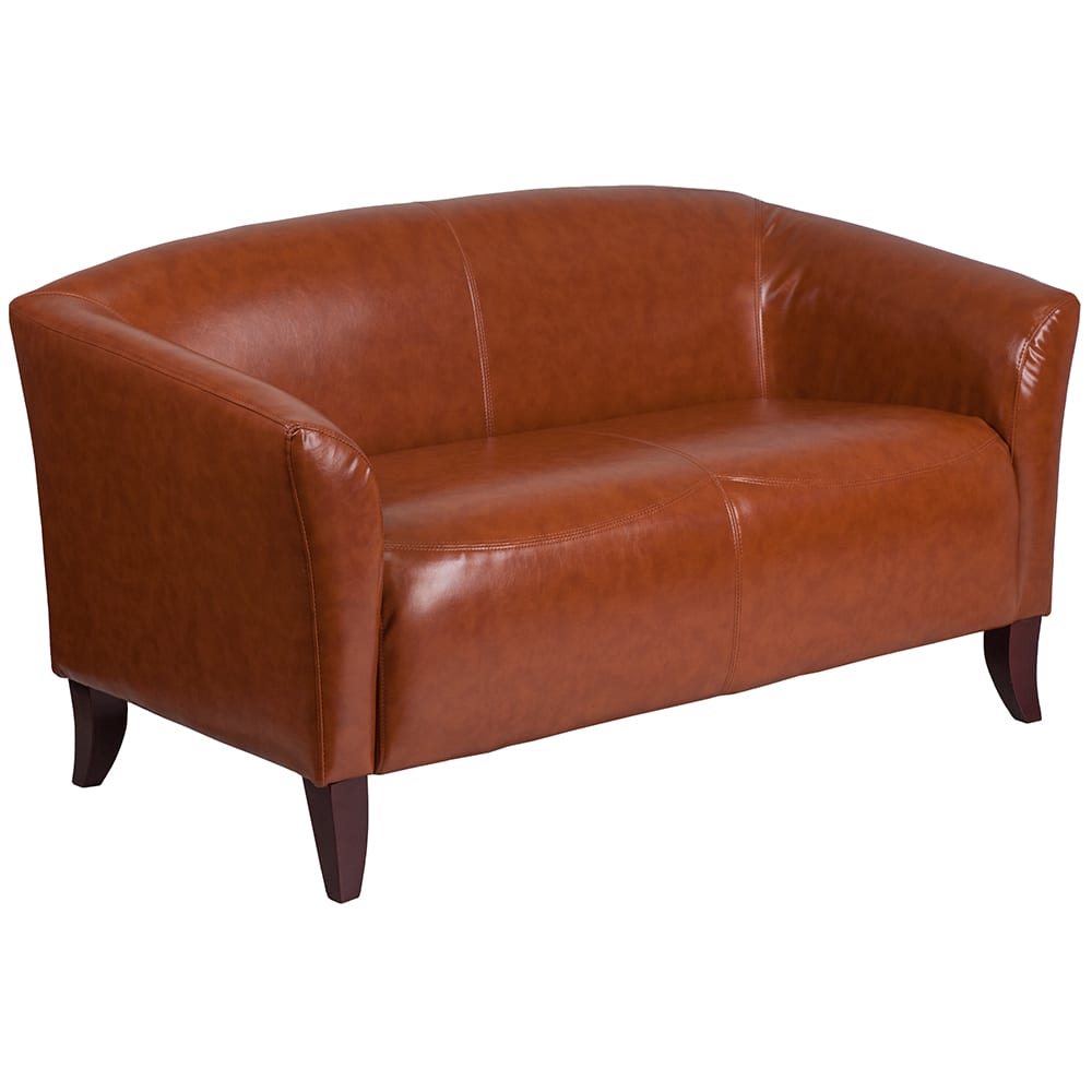 Flash Furniture 111-2-CG-GG Reception Loveseat w/ Cognac LeatherSoft Upholstery, Cherry Wood Feet