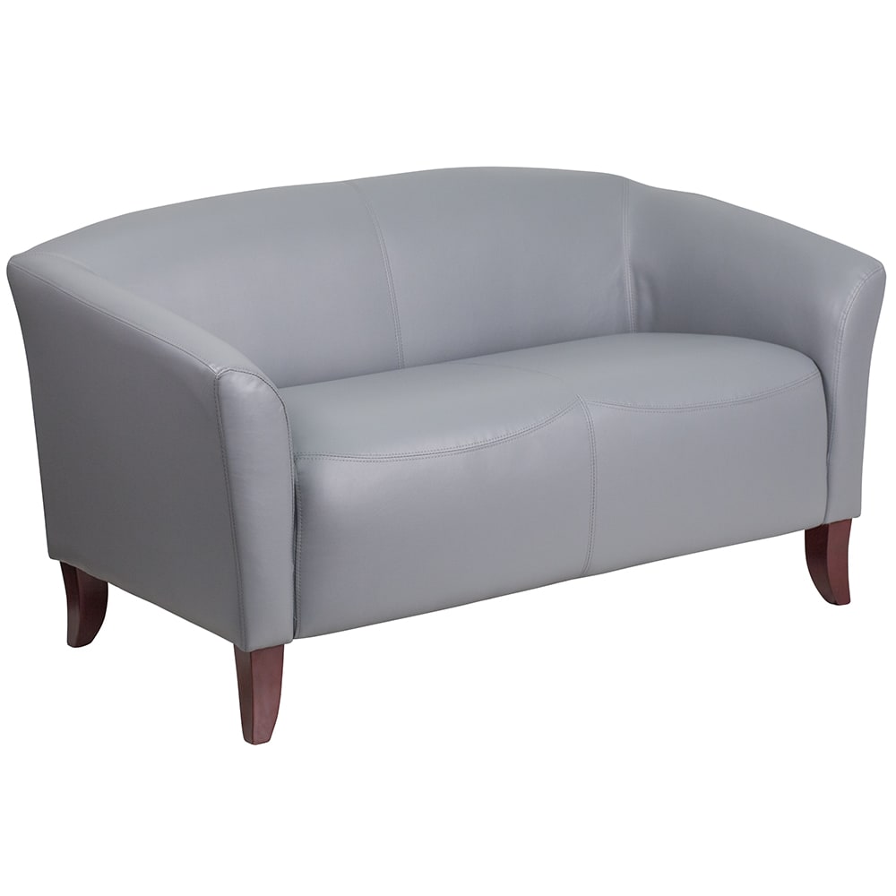 Flash Furniture 111-2-GY-GG Reception Loveseat w/ Gray LeatherSoft Upholstery, Cherry Wood Feet