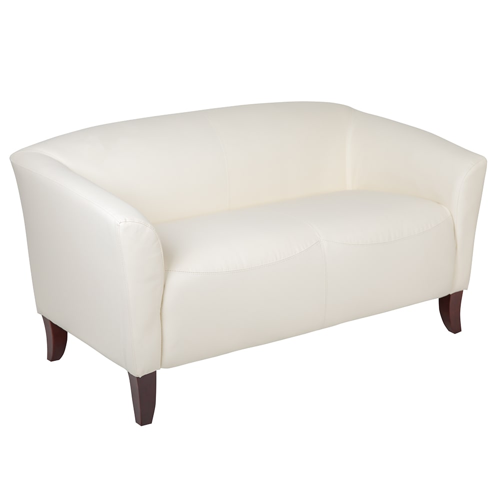 Flash Furniture 111-2-WH-GG Reception Loveseat w/ White LeatherSoft Upholstery, Cherry Wood Feet
