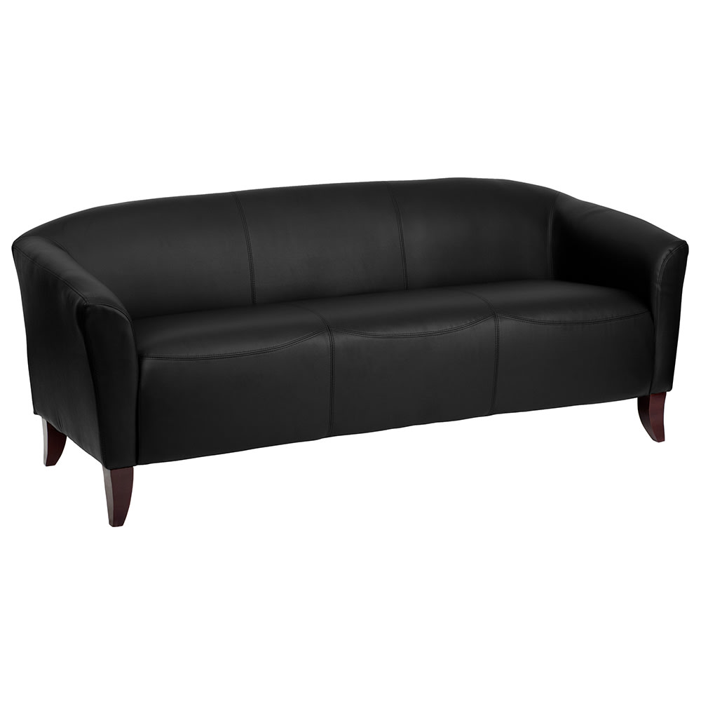 Flash Furniture 111-3-BK-GG 72 3/4" Reception Sofa w/ Black LeatherSoft Upholstery - Cherry Wood Feet