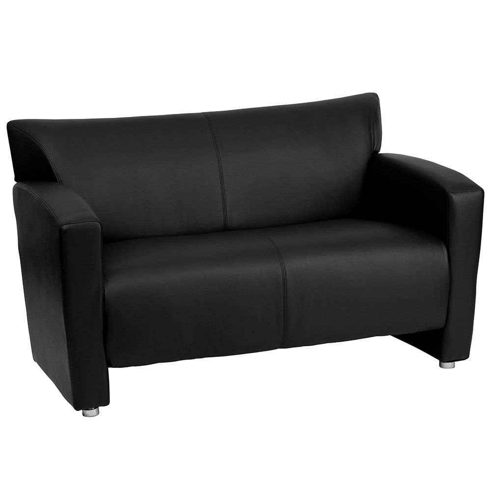 Flash Furniture 222-2-BK-GG Reception Loveseat w/ Black LeatherSoft Upholstery, Brushed Aluminum Feet
