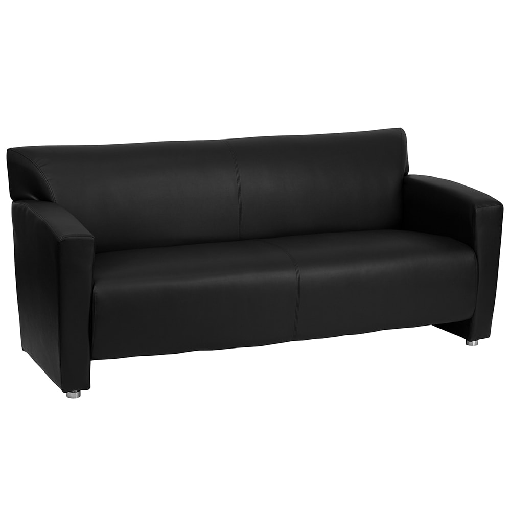 Flash Furniture 222-3-BK-GG 68 1/2" Reception Sofa w/ Black LeatherSoft Upholstery - Brushed Aluminum Feet