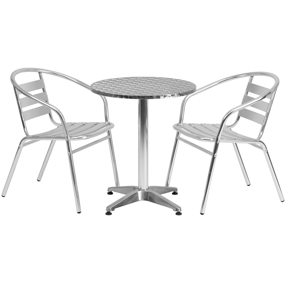 Flash Furniture TLH-ALUM-24RD-017BCHR2-GG 23 1/2" Round Patio Table & (2) Arm Chair Set - Stainless Steel Top, Aluminum Base