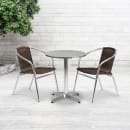 Flash Furniture TLH-ALUM-24RD-020CHR2-GG 23 1/2" Round Patio Table & (2) Brown Rattan Arm Chair Set - Stainless Top, Aluminum Base thumbnail 4