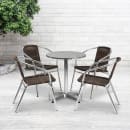Flash Furniture TLH-ALUM-24RD-020CHR4-GG 23 1/2" Round Patio Table & (4) Brown Rattan Arm Chair Set - Stainless Top, Aluminum Base thumbnail 4