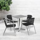 Flash Furniture TLH-ALUM-24SQ-020BKCHR4-GG 23 1/2" Square Patio Table & (4) Black Rattan Arm Chair Set - Stainless Top, Aluminum Base thumbnail 4