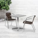Flash Furniture TLH-ALUM-24SQ-020CHR2-GG 23 1/2" Square Patio Table & (2) Brown Rattan Arm Chair Set - Stainless Top, Aluminum Base thumbnail 4