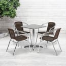 Flash Furniture TLH-ALUM-24SQ-020CHR4-GG 23 1/2" Square Patio Table & (4) Brown Rattan Arm Chair Set - Stainless Top, Aluminum Base thumbnail 4