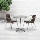 Flash Furniture TLH-ALUM-28RD-020CHR2-GG 27 1/2" Round Patio Table & (2) Brown Rattan Arm Chair Set - Stainless Top, Aluminum Base thumbnail 4