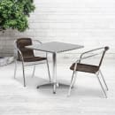 Flash Furniture TLH-ALUM-28SQ-020CHR2-GG 27 1/2" Square Patio Table & (2) Brown Rattan Arm Chair Set - Stainless Top, Aluminum Base thumbnail 4