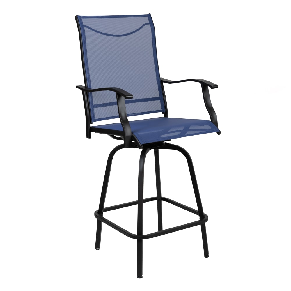 Flash Furniture 2-ET-SWVLPTO-30-NV-GG 22 1/2"W Patio Swivel Bar Stool - 51 1/2"H, Black Steel/Navy Fabric