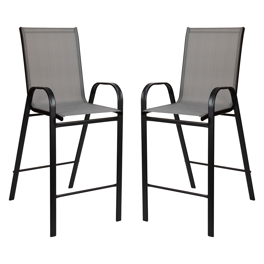 Flash Furniture 2-JJ-092H-GR-GG 50" Brazos Barstool w/ Gray Textilene Fabric Back & Seat - Steel, Black