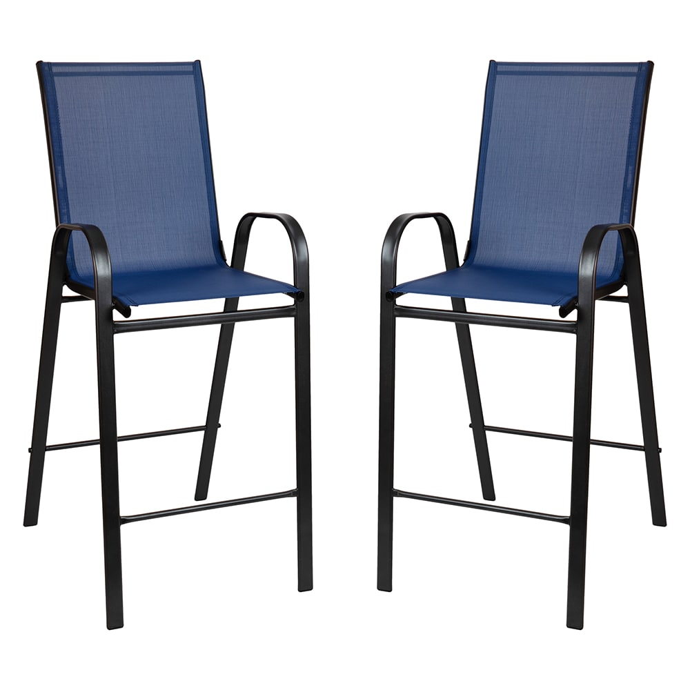 Flash Furniture 2-JJ-092H-NV-GG 50" Brazos Barstool w/ Blue Textilene Fabric Back & Seat - Steel, Black