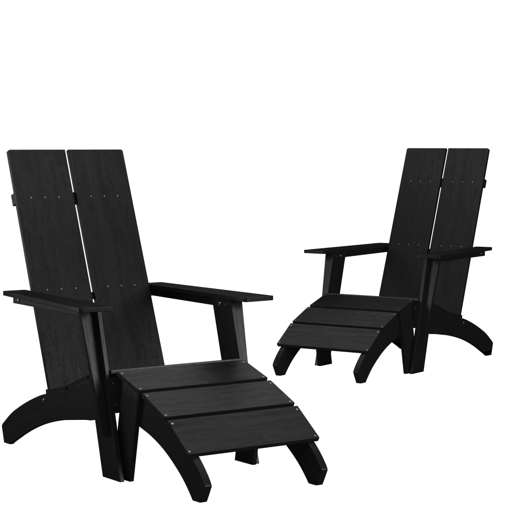 Flash Furniture 2-JJ-C14509-14309-BK-GG Sawyer Outdoor Adirondack Chair w/ Foot Rest - Resin, Black