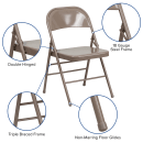 Flash Furniture HF3-MC-309AS-BGE-GG Folding Chair w/ Beige Metal Back & Seat - Steel Frame, Beige thumbnail 6