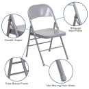 Flash Furniture HF3-MC-309AS-GY-GG Folding Chair w/ Gray Metal Back & Seat - Steel Frame, Gray thumbnail 6
