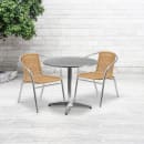 Flash Furniture TLH-ALUM-32RD-020BGECHR2-GG 31 1/2" Round Patio Table & (2) Beige Rattan Arm Chair Set - Stainless Top, Aluminum Base thumbnail 4