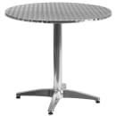 Flash Furniture TLH-ALUM-32RD-020CHR2-GG 31 1/2" Round Patio Table & (2) Brown Rattan Arm Chair Set - Stainless Top, Aluminum Base thumbnail 2