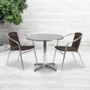 Flash Furniture TLH-ALUM-32RD-020CHR2-GG 31 1/2" Round Patio Table & (2) Brown Rattan Arm Chair Set - Stainless Top, Aluminum Base thumbnail 4