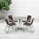 Flash Furniture TLH-ALUM-32RD-020CHR4-GG 31 1/2" Round Patio Table & (4) Brown Rattan Arm Chair Set - Stainless Top, Aluminum Base thumbnail 4
