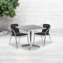 Flash Furniture TLH-ALUM-32SQ-020BKCHR2-GG 31 1/2" Square Patio Table & (2) Black Rattan Arm Chair Set - Stainless Top, Aluminum Base thumbnail 4