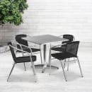 Flash Furniture TLH-ALUM-32SQ-020BKCHR4-GG 31 1/2" Square Patio Table & (4) Black Rattan Arm Chair Set - Stainless Top, Aluminum Base thumbnail 4