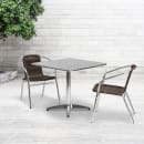 Flash Furniture TLH-ALUM-32SQ-020CHR2-GG 31 1/2" Square Patio Table & (2) Brown Rattan Arm Chair Set - Stainless Top, Aluminum Base thumbnail 4
