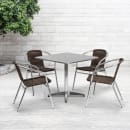 Flash Furniture TLH-ALUM-32SQ-020CHR4-GG 31 1/2" Square Patio Table & (4) Brown Rattan Arm Chair Set - Stainless Top, Aluminum Base thumbnail 4