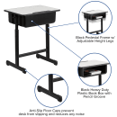 Flash Furniture YU-YCY-046-GG Student Desk w/ Book Box & Pencil Groove - Gray Laminate Top,  Black Steel Frame thumbnail 3