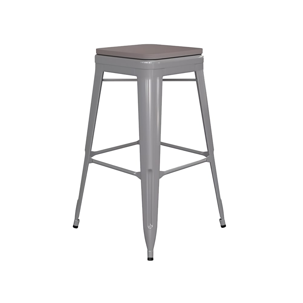 Flash Furniture 4-ET-31320-30-SV-R-PL2G-GG Backless Barstool w/ Resin Seat, Silver