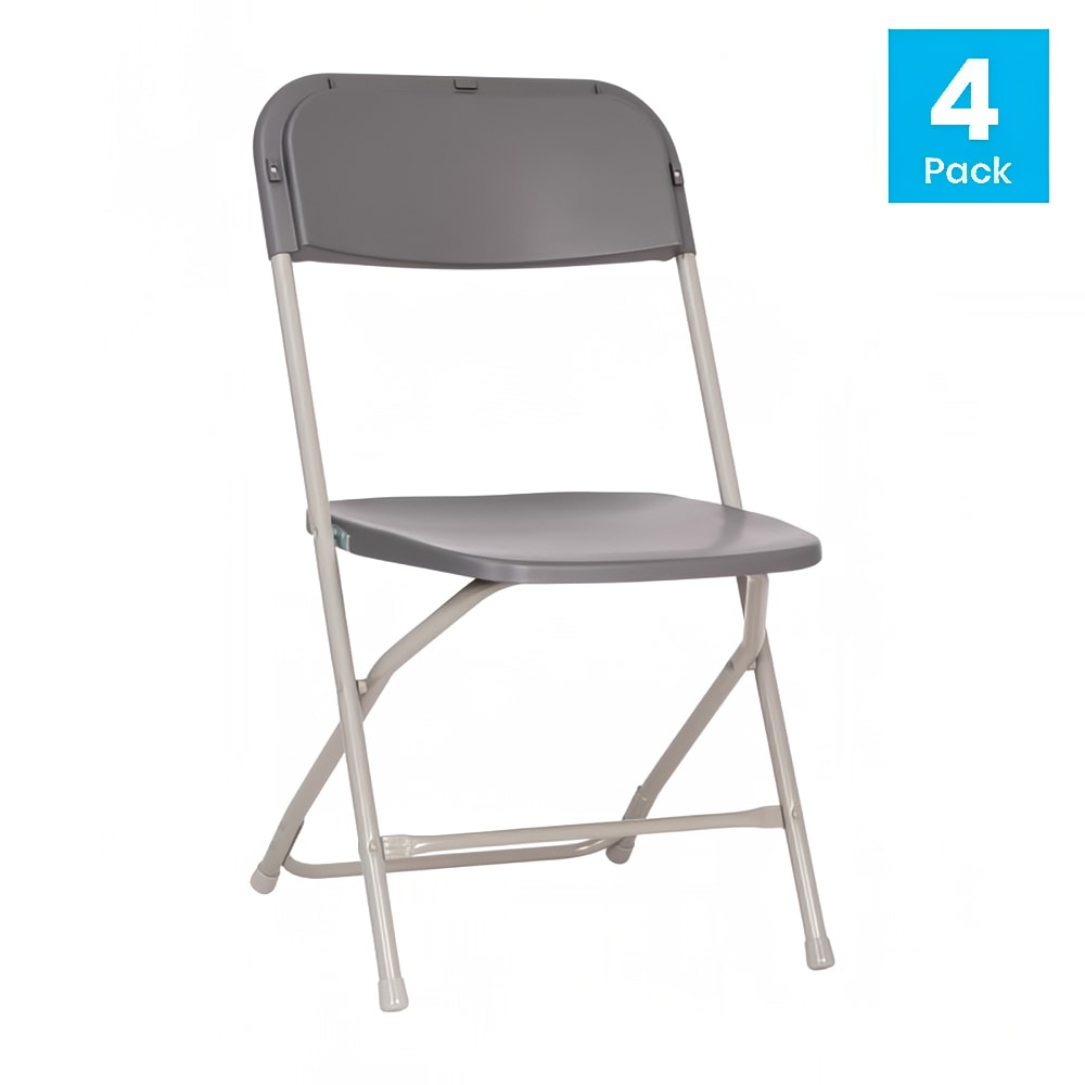 Flash Furniture 4-LE-L-3-W-GY-GG Extra Large Folding Chair w/ Gray Plastic Back & Seat - Steel Frame, Gray