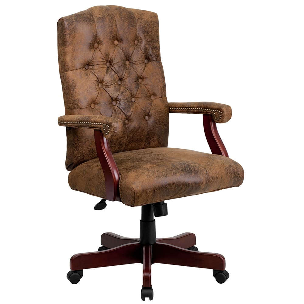 Flash Furniture 802-BRN-GG Swivel Office Swivel Chair w/ High Back - Suede Upholstery, Brown