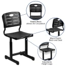 Flash Furniture YU-YCX-09010-GG Student Chair w/ Slatted Back - Black Plastic Seat, Black Steel Frame thumbnail 3