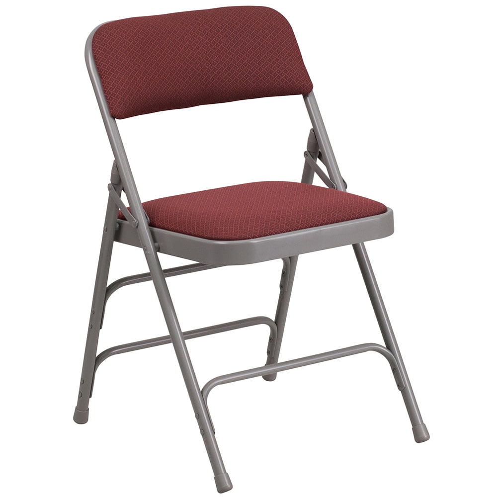 Flash Furniture AW-MC309AF-BG-GG Folding Chair w/ Burgundy Patterned Fabric Back & Seat - Steel Frame, Gray Finish