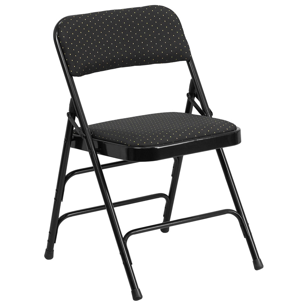Flash Furniture AW-MC309AF-BLK-GG Folding Chair w/ Black Patterned Fabric Back & Seat - Steel Frame, Black
