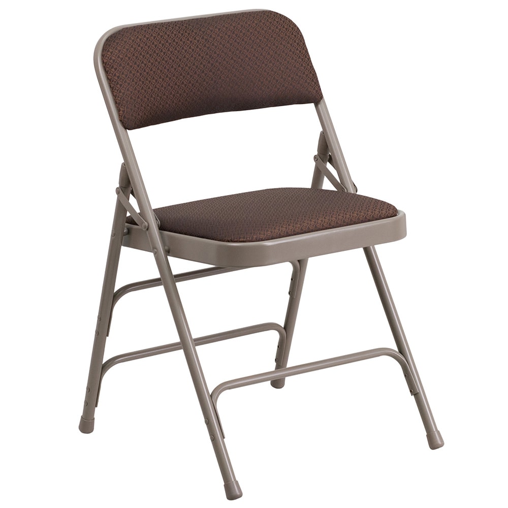 Flash Furniture AW-MC309AF-BRN-GG Folding Chair w/ Brown Patterned Fabric Back & Seat - Steel Frame, Beige