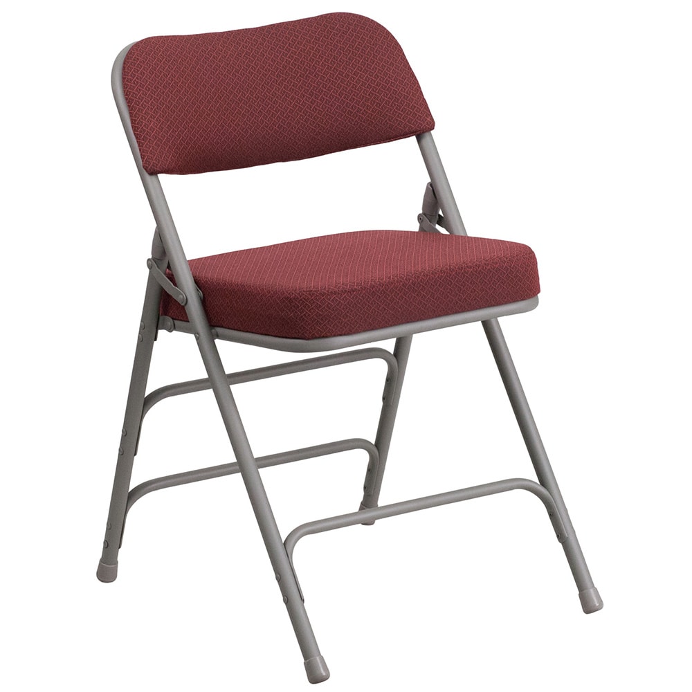 Flash Furniture AW-MC320AF-BG-GG Folding Chair w/ Burgundy Patterned Fabric Back & Seat - Steel Frame, Gray Finish