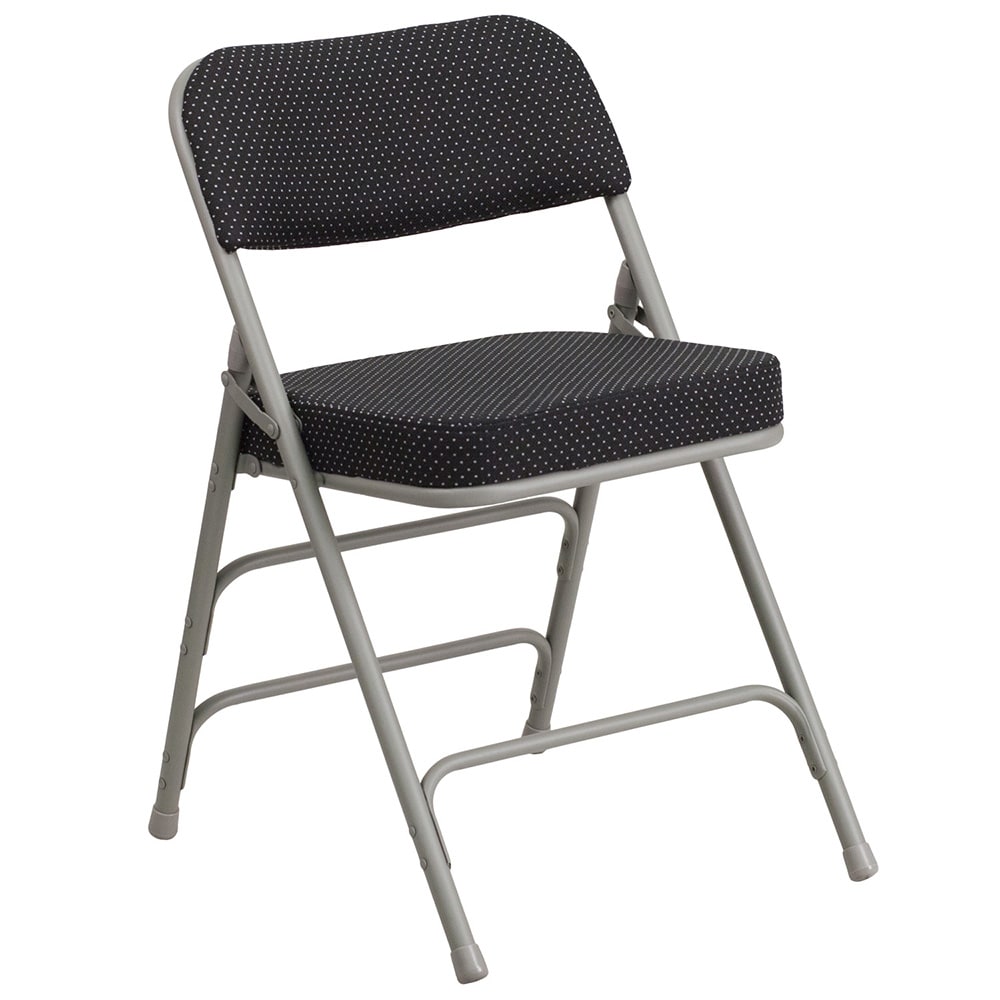 Flash Furniture AW-MC320AF-BK-GG Folding Chair w/ Black Patterned Fabric Back & Seat - Steel Frame, Gray