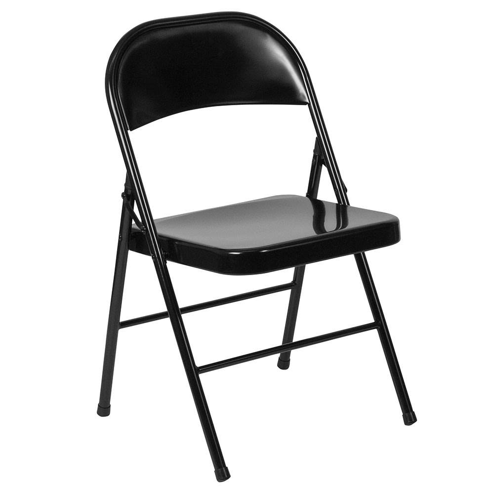 Flash Furniture BD-F002-BK-GG Folding Chair w/ Black Steel Back & Seat - Steel Frame, Black