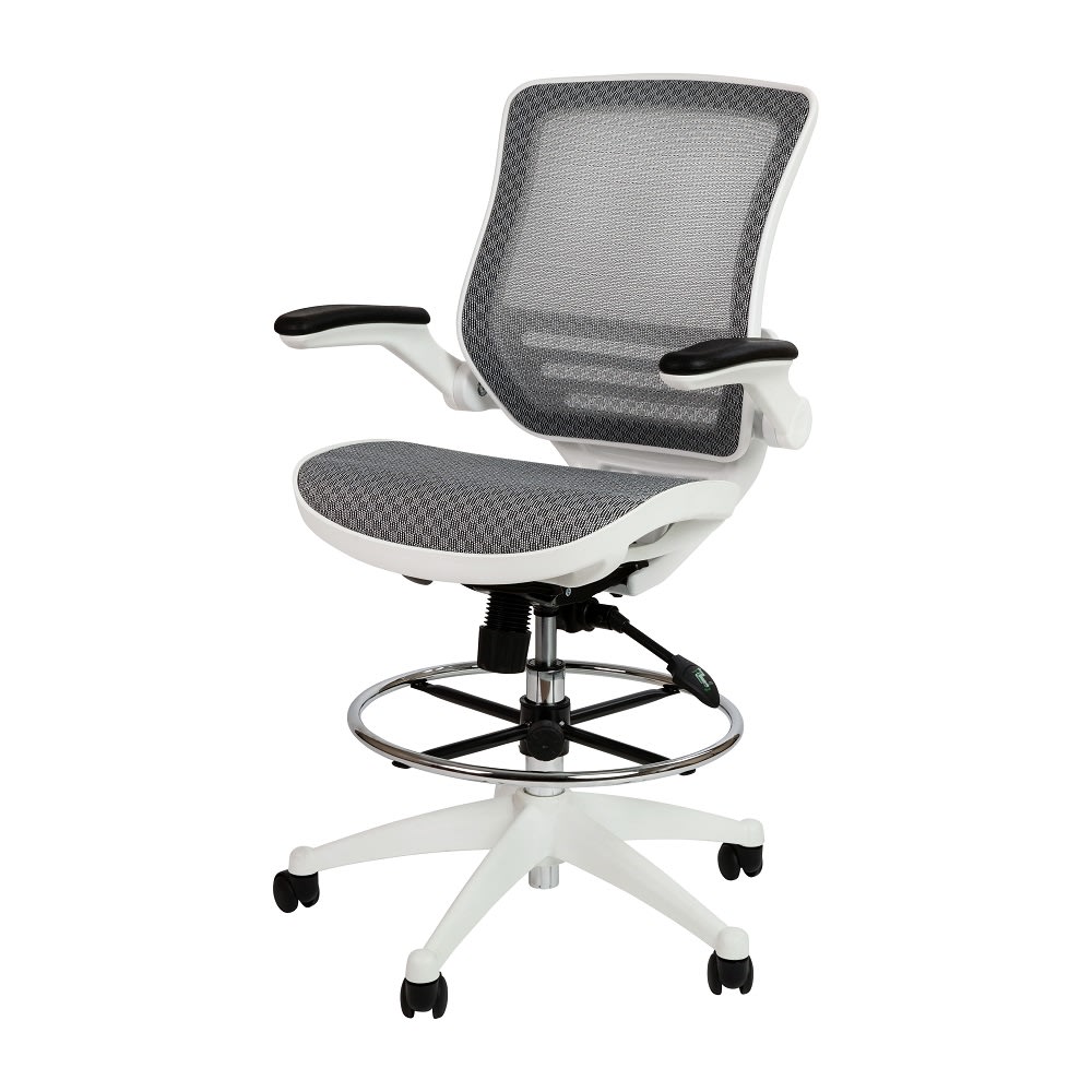Flash Furniture BL-LB-8801X-D-GR-WH-GG Swivel Drafting Chair w/ Gray Mesh Back & Seat - White Base w/ Foot Ring