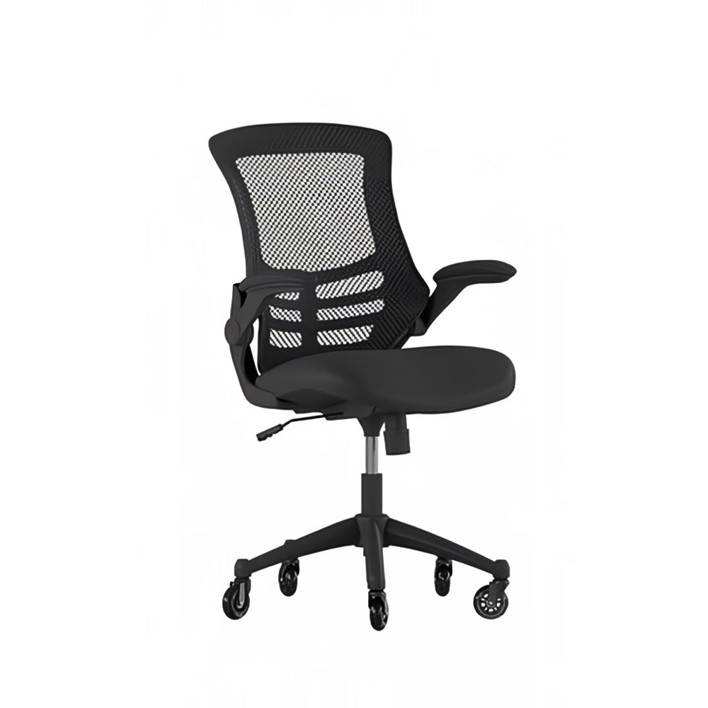 Flash Furniture BL-X-5M-BK-RLB-GG Swivel Office Chair w/ Mid Back & Roller Wheels - Black Mesh Back & Seat