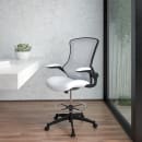Flash Furniture BL-X-5M-D-WH-GG Swivel Drafting Chair w/ White Mesh Back & Seat - Black Base w/ Foot Ring thumbnail 11