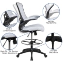 Flash Furniture BL-X-5M-D-WH-GG Swivel Drafting Chair w/ White Mesh Back & Seat - Black Base w/ Foot Ring thumbnail 6