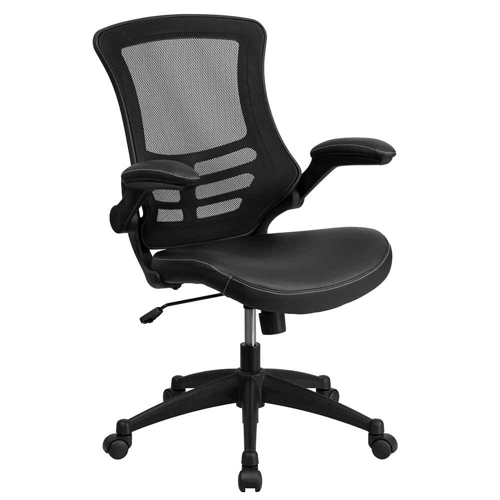 Flash Furniture BL-X-5M-LEA-GG Swivel Office Chair w/ Mid Back - Black Mesh Back & LeatherSoft Seat