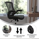 Flash Furniture BL-X-5M-LEA-RLB-GG Swivel Office Chair w/ Mid Back & Roller Wheels - Black Mesh Back & LeatherSoft Seat thumbnail 5