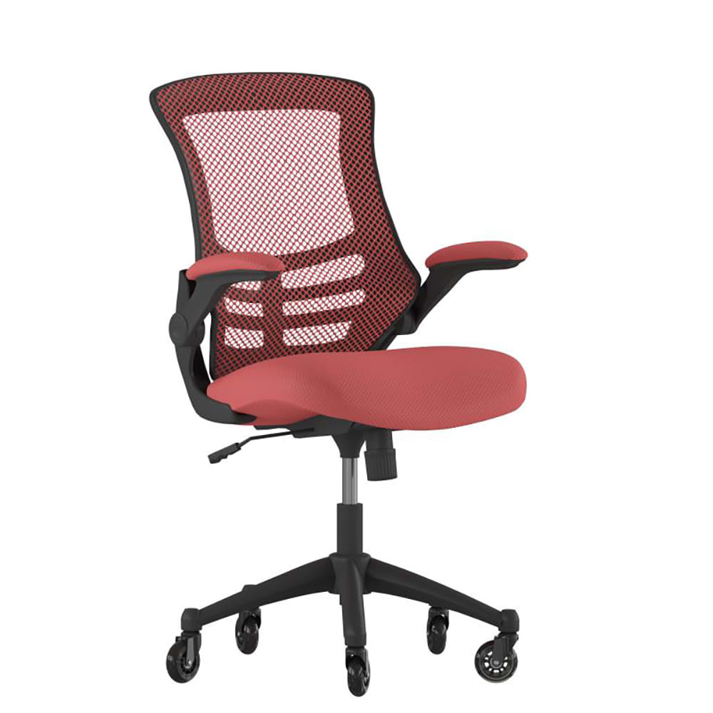 Flash Furniture BL-X-5M-RED-RLB-GG Swivel Office Chair w/ Mid Back & Roller Wheels - Red Mesh Back & Seat