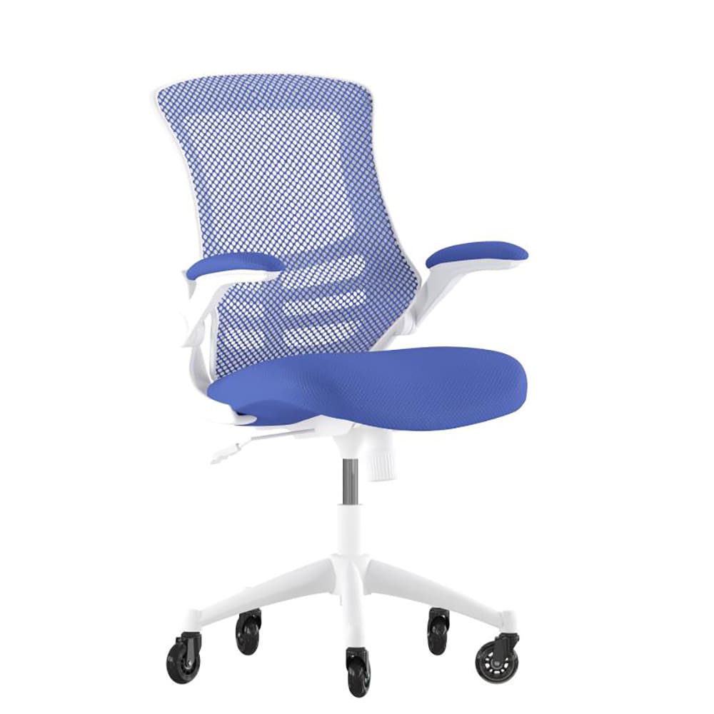 Flash Furniture BL-X-5M-WH-BLUE-RLB-GG Swivel Office Chair w/ Mid Back & Roller Wheels - Blue Mesh Back & Seat
